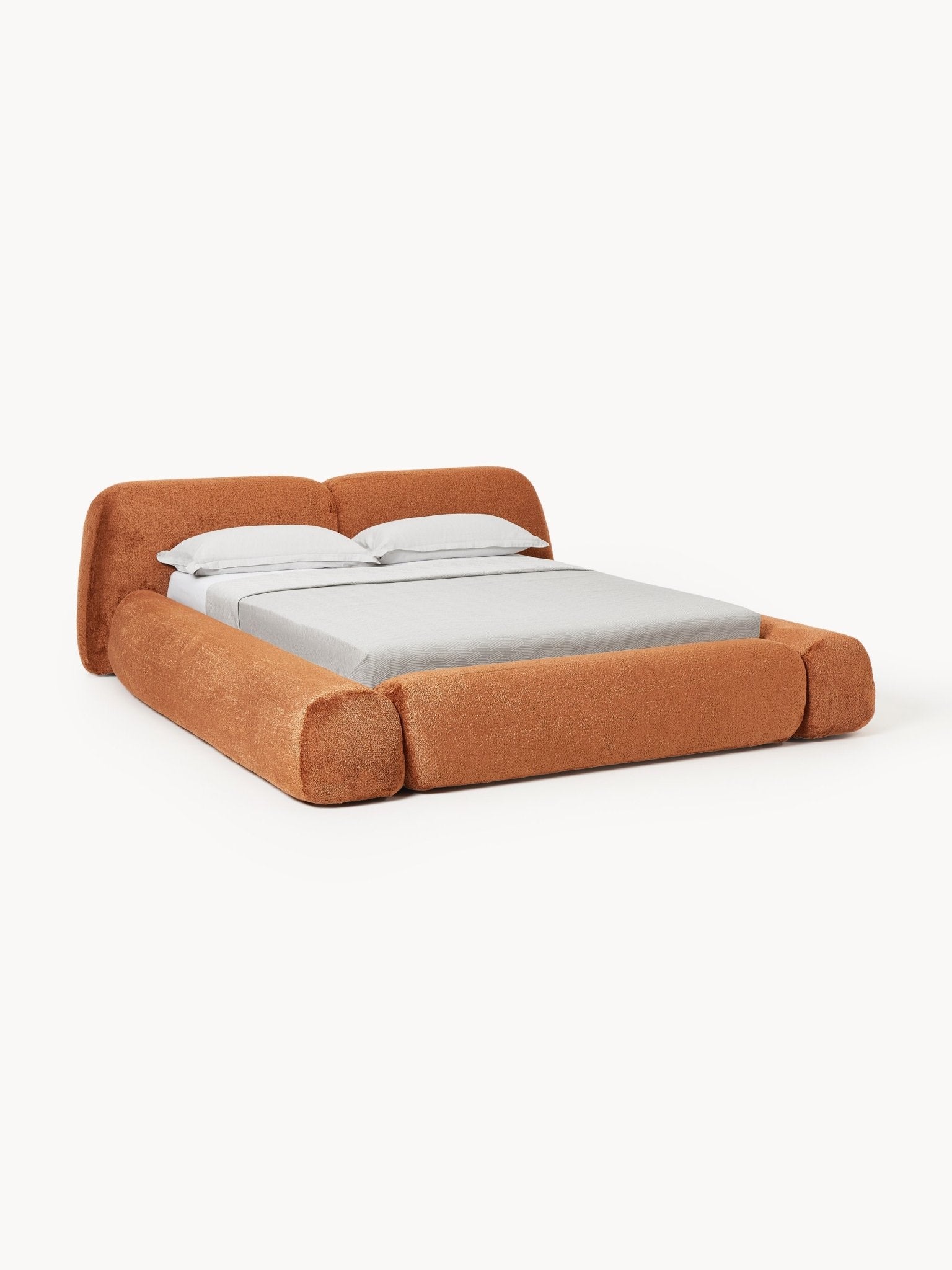 Wolke Teddy Bouclé Kumaş Kaplama Depolamalı Karyola 140x200 - Velotti