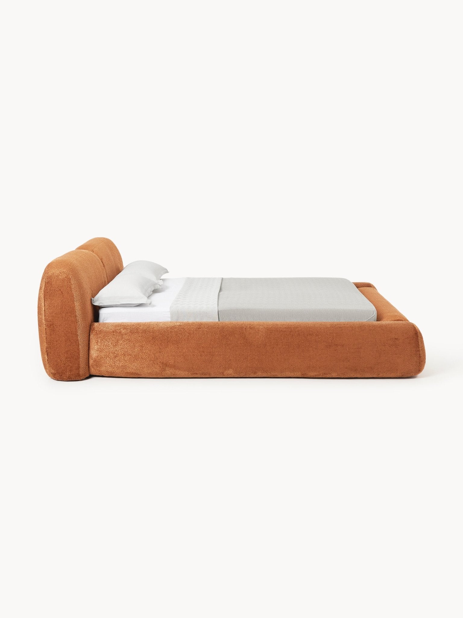 Wolke Teddy Bouclé Kumaş Kaplama Depolamalı Karyola 140x200 - Velotti