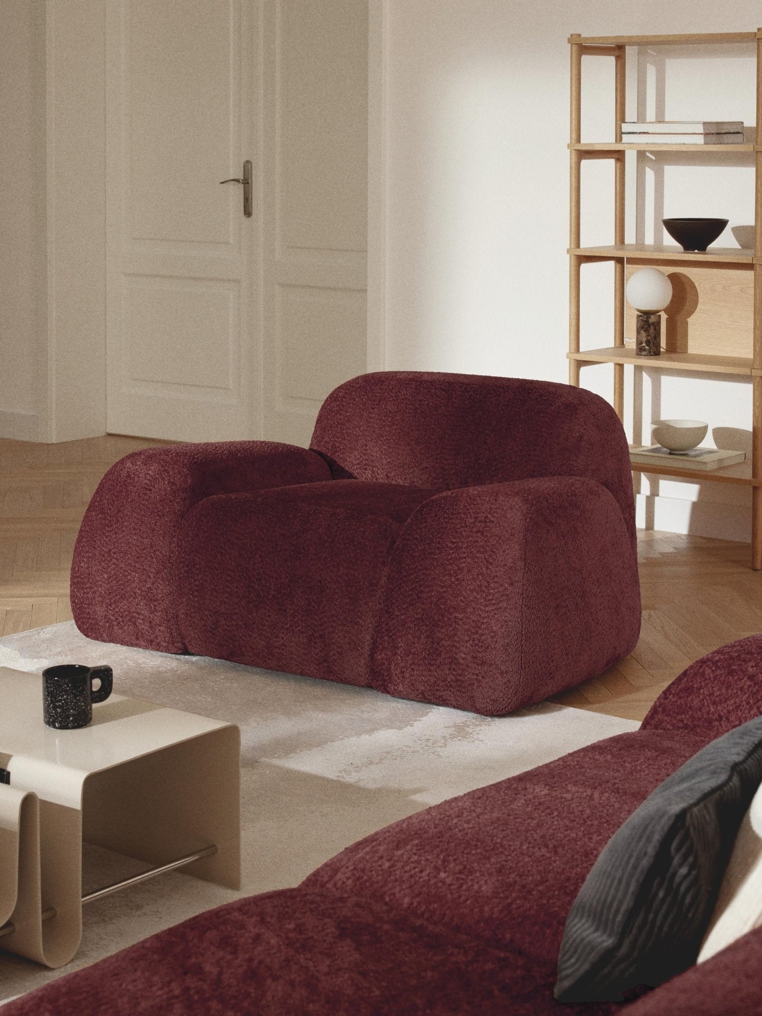 Wolke Teddy Bouclé Lounge Koltuğu Bordeaux Lüks Modern Tasarım - Velotti