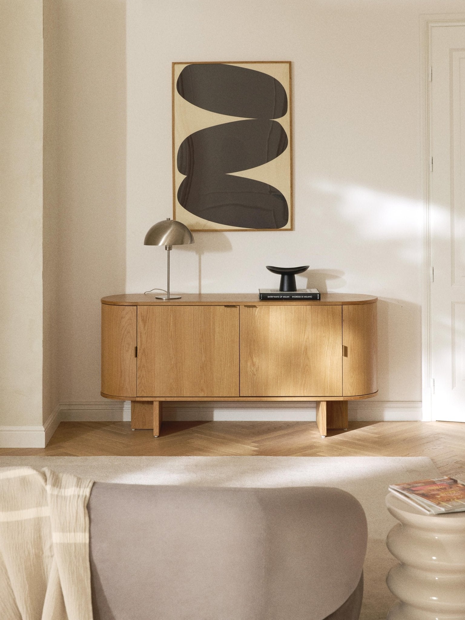 Zumi Ahşap Dressoir Yuvarlak Köşeli Modern Büfe 160 cm - Velotti