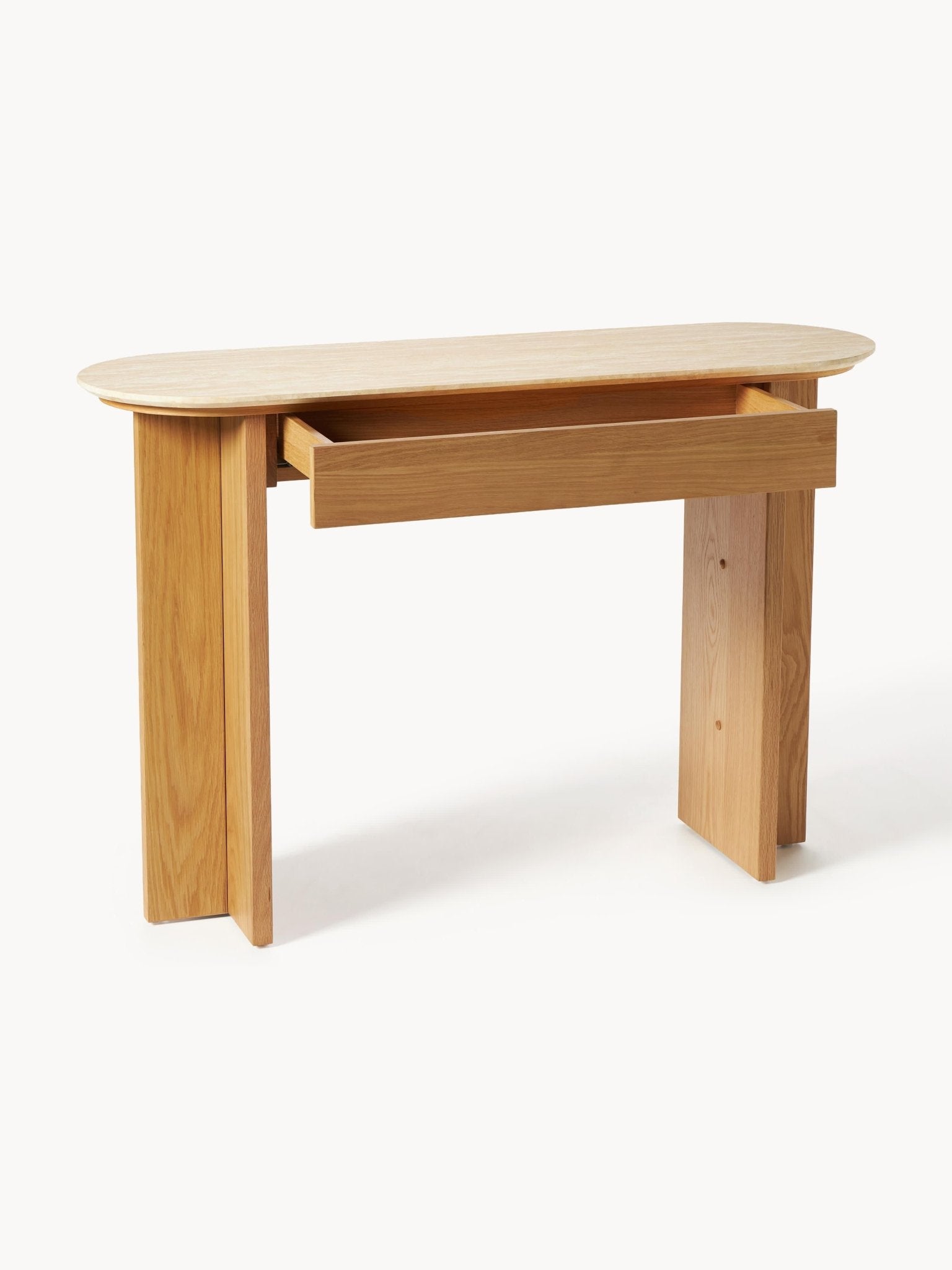 Zumi Konsol Masası Traverten Tablalı Modern Retro Ahşap 120 cm - Velotti