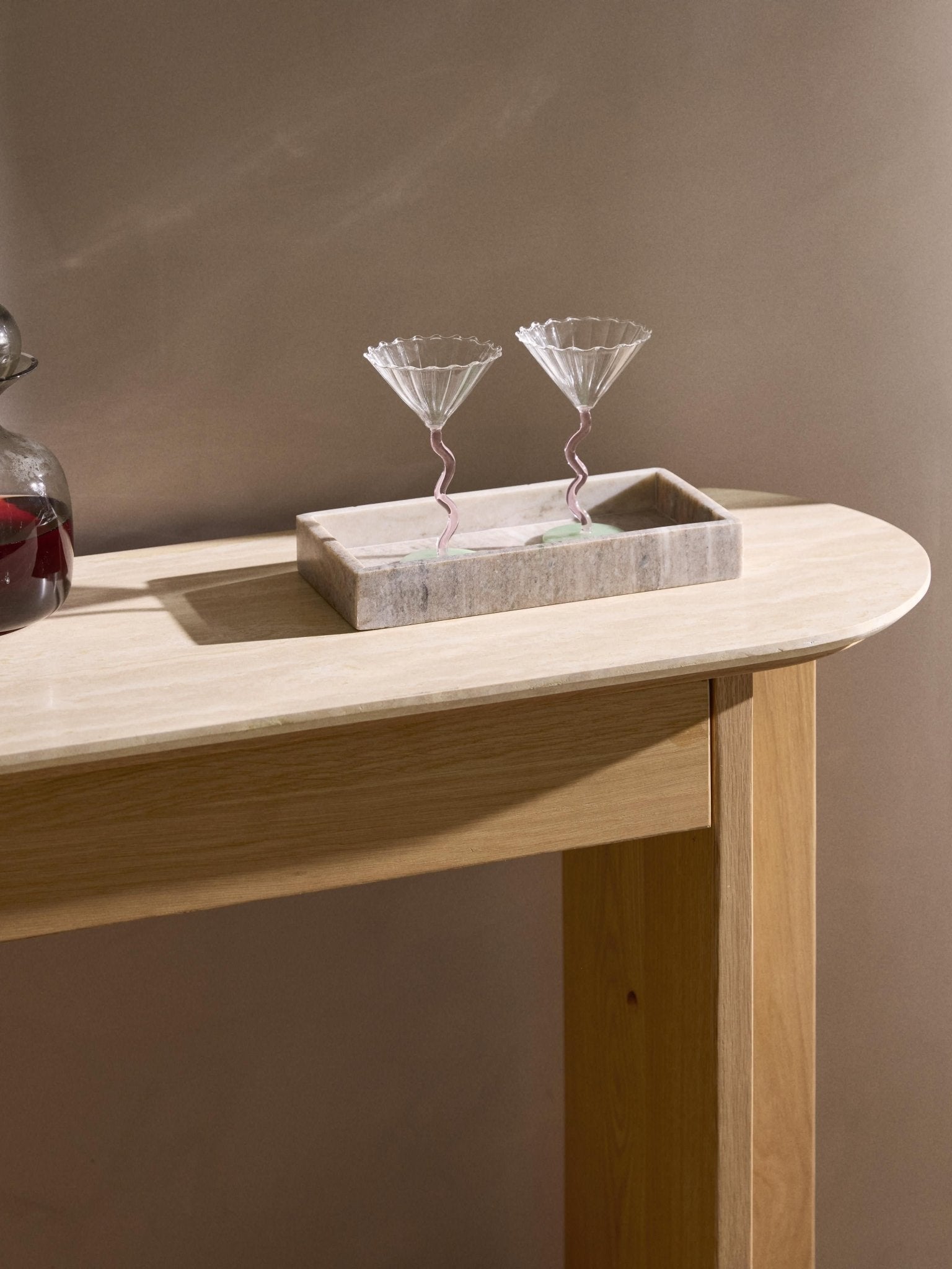 Zumi Konsol Masası Traverten Tablalı Modern Retro Ahşap 120 cm - Velotti