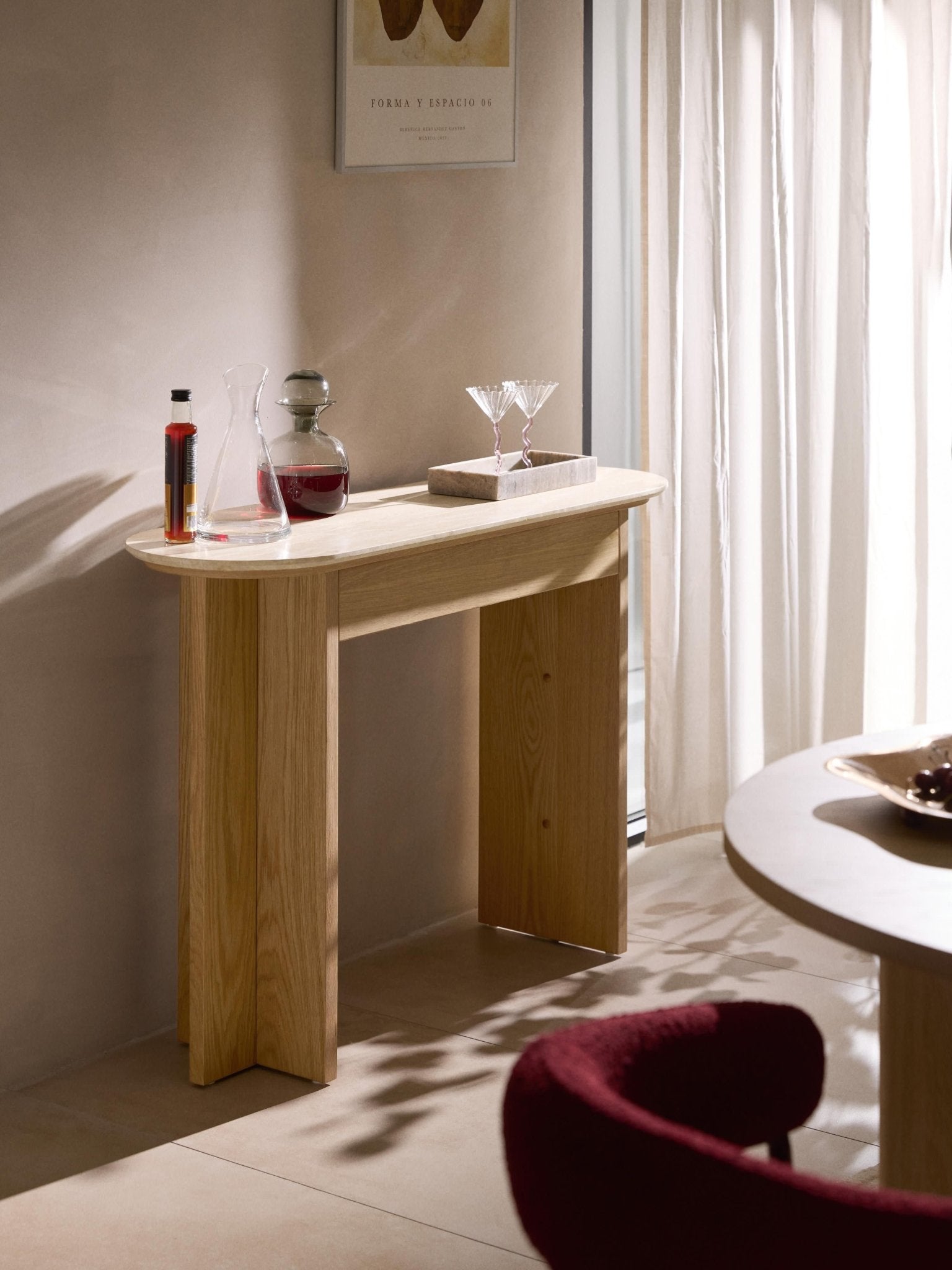 Zumi Konsol Masası Traverten Tablalı Modern Retro Ahşap 120 cm - Velotti