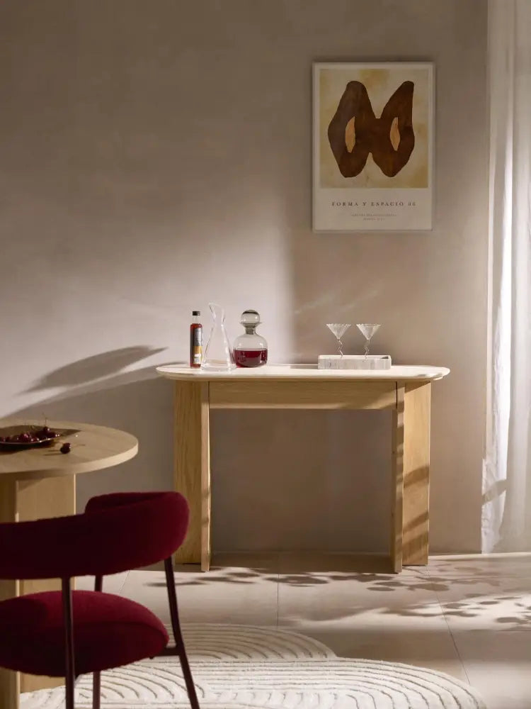 Zumi Konsol Masası Traverten Tablalı Modern Retro Ahşap 120 cm - Velotti