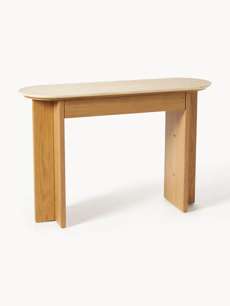 Zumi Konsol Masası Traverten Tablalı Modern Retro Ahşap 120 cm - Velotti