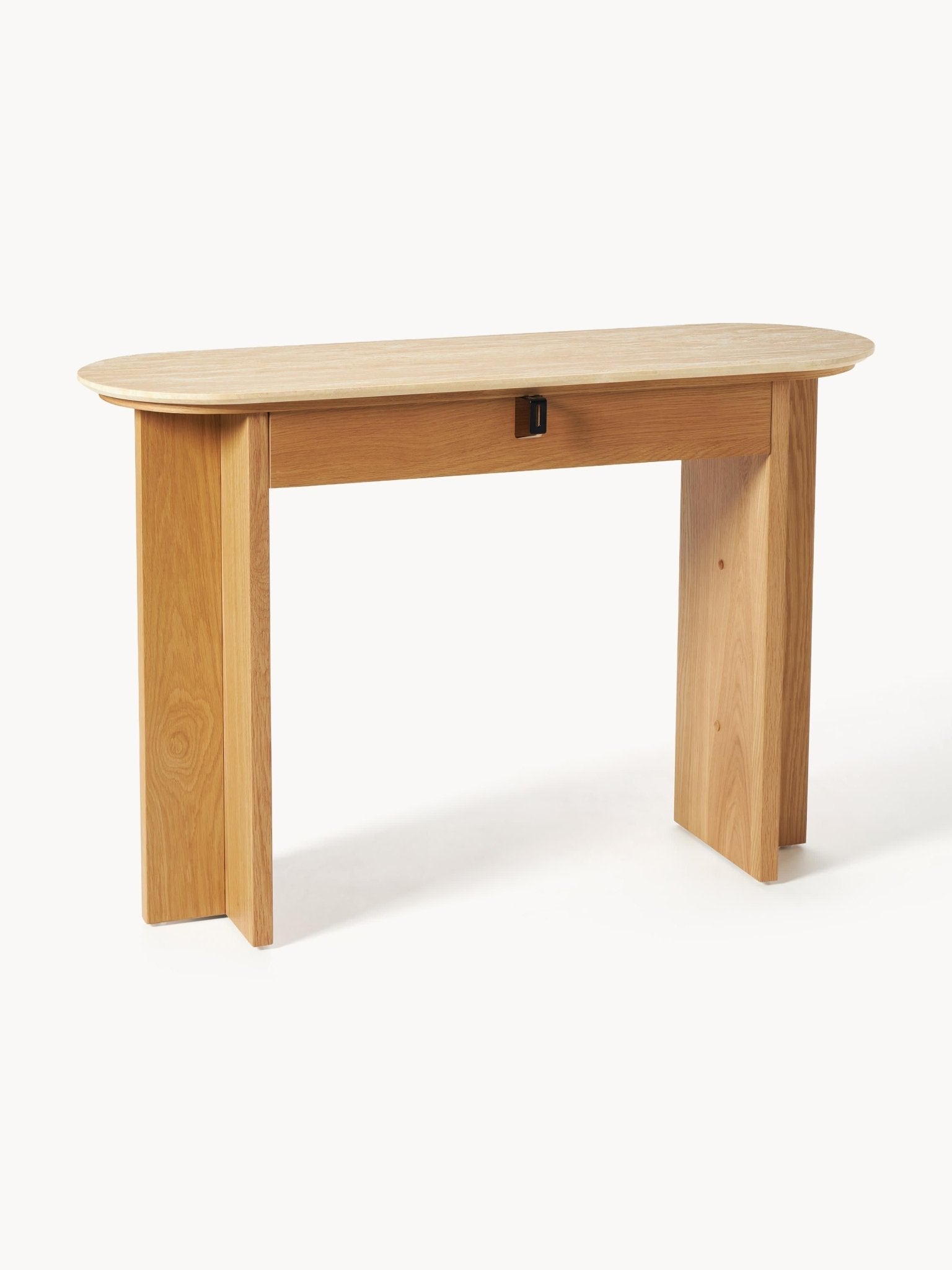 Zumi Konsol Masası Traverten Tablalı Modern Retro Ahşap 120 cm - Velotti