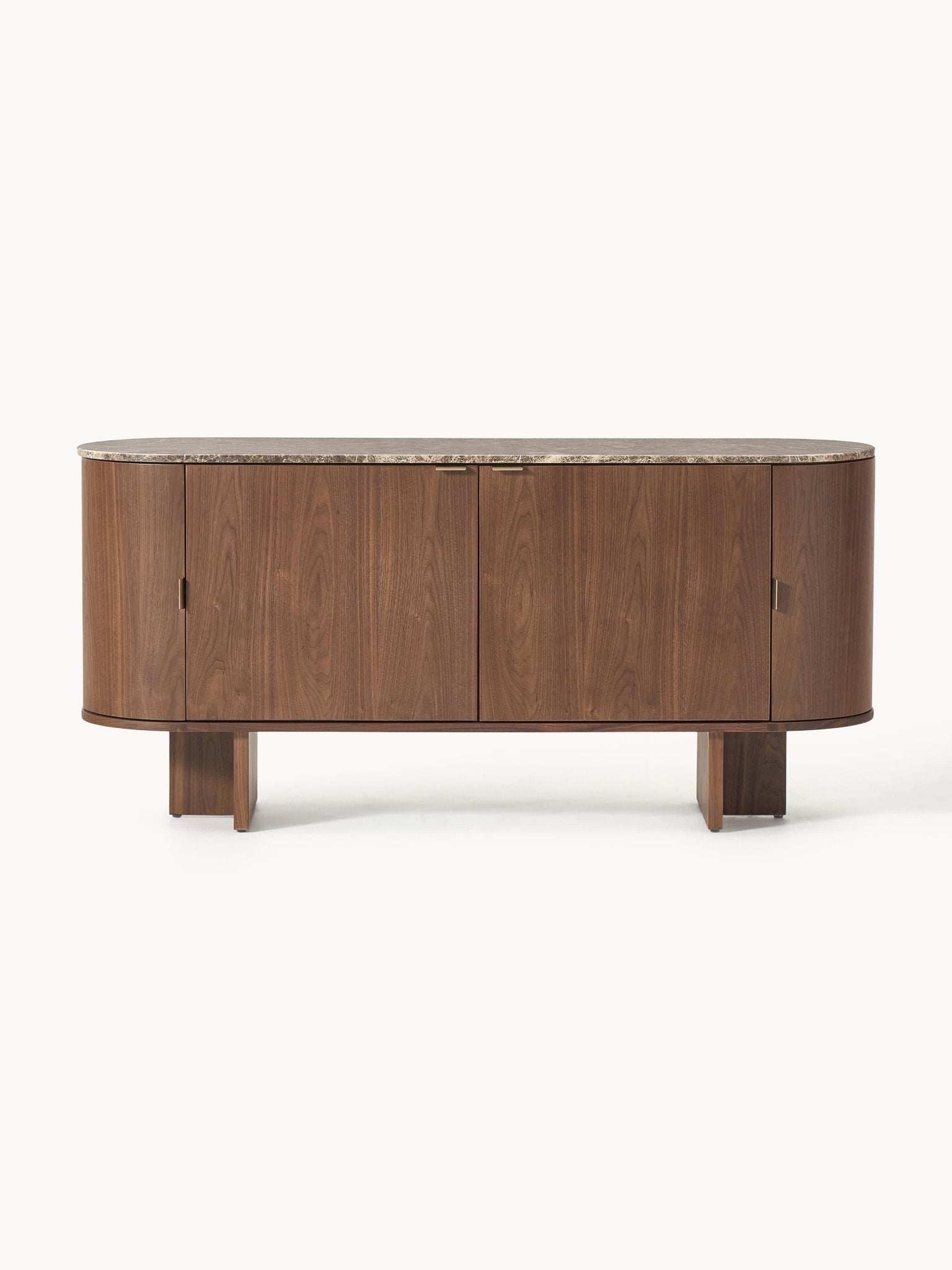 Zumi Masif Ahşap Dressoir, Oval Köşeli ve Mermer Tablalı 160 cm - Velotti