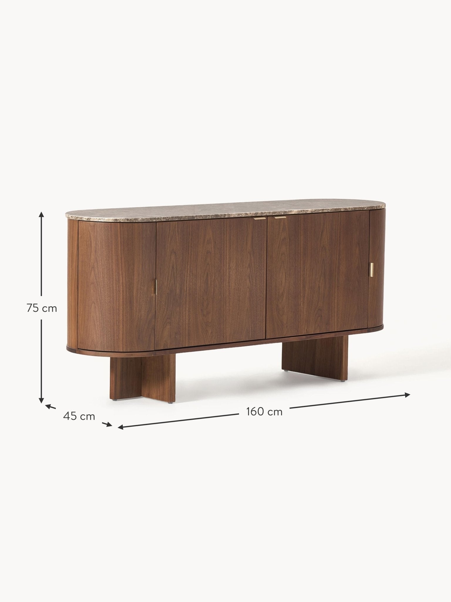 Zumi Masif Ahşap Dressoir, Oval Köşeli ve Mermer Tablalı 160 cm - Velotti
