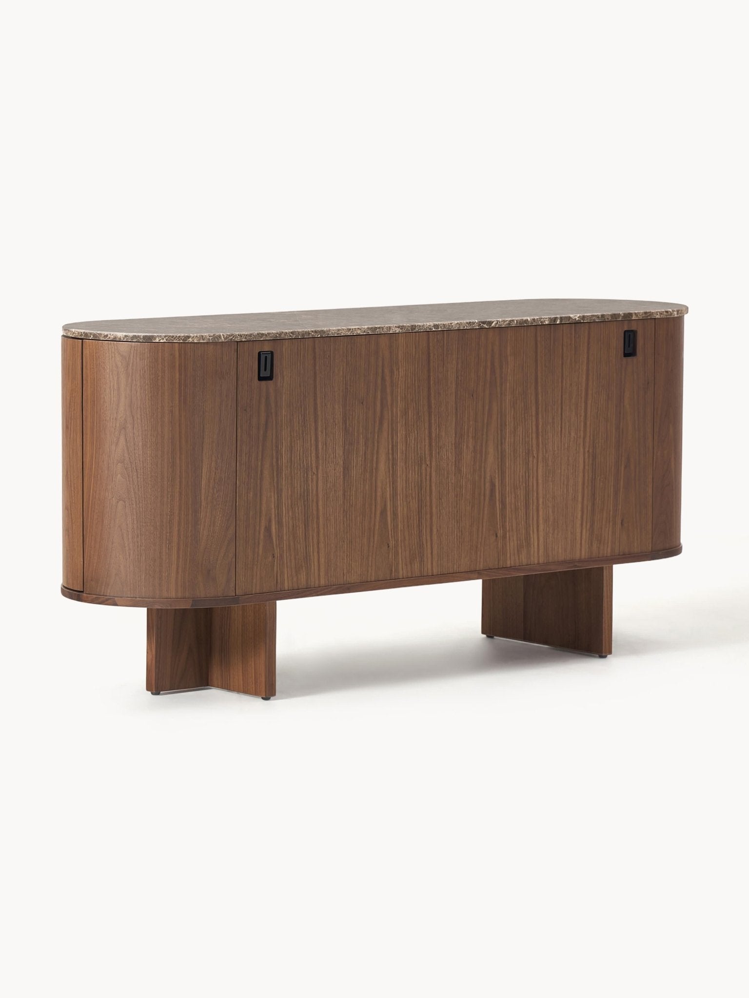 Zumi Masif Ahşap Dressoir, Oval Köşeli ve Mermer Tablalı 160 cm - Velotti