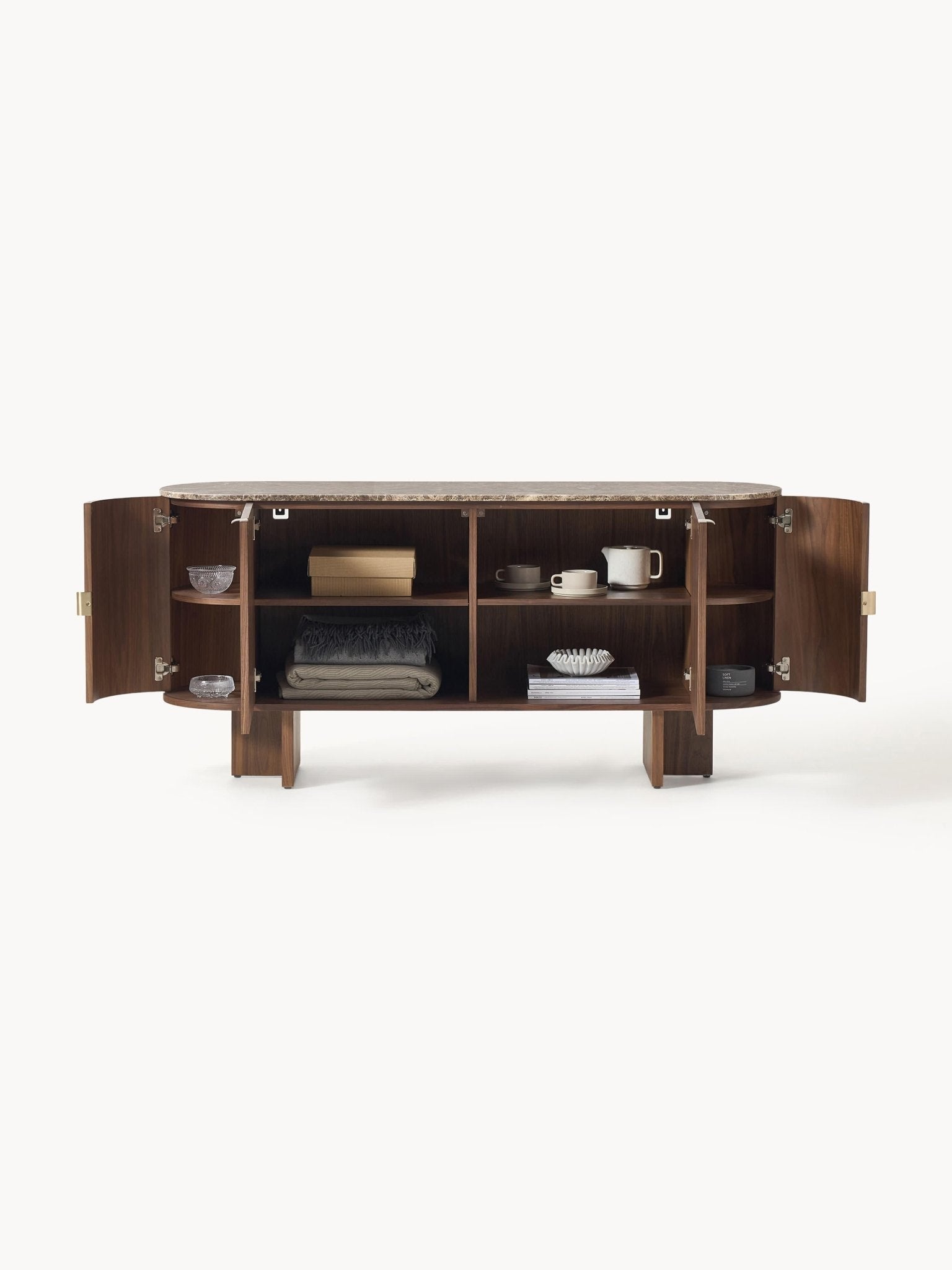 Zumi Masif Ahşap Dressoir, Oval Köşeli ve Mermer Tablalı 160 cm - Velotti
