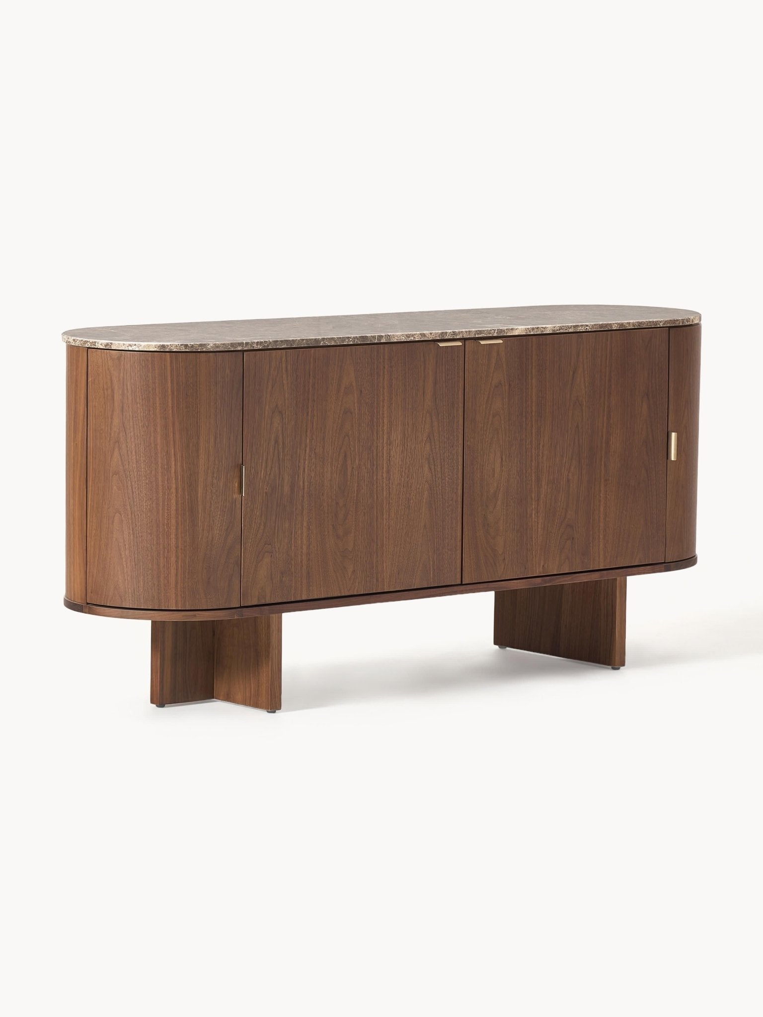 Zumi Masif Ahşap Dressoir, Oval Köşeli ve Mermer Tablalı 160 cm - Velotti